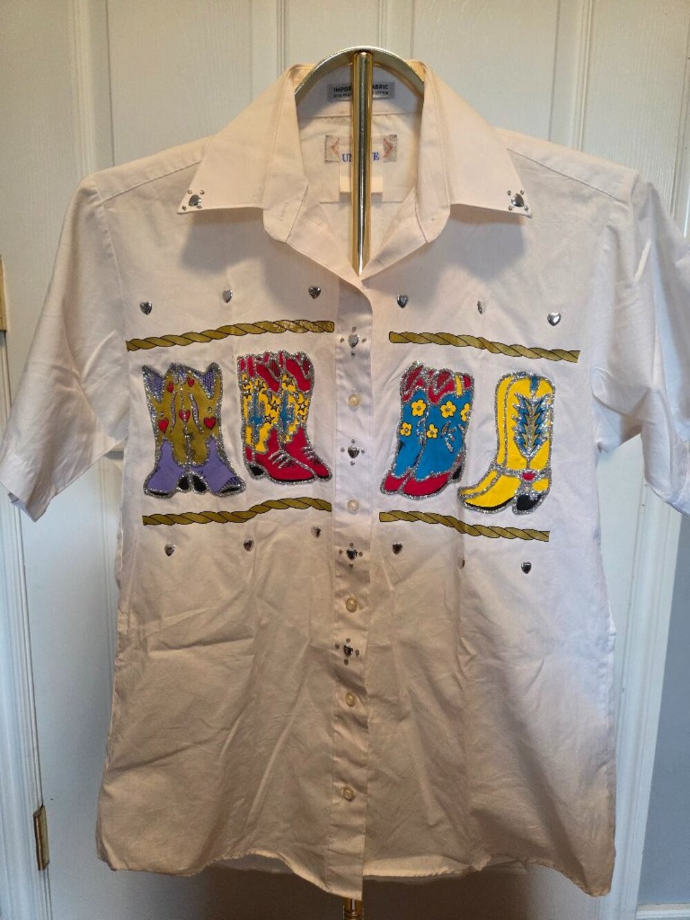 ✨ TRUE VINTAGE 1980s "UNIQUE BY DOT" EMBELLISHED COWBOY BOOT BLOUSE ✨